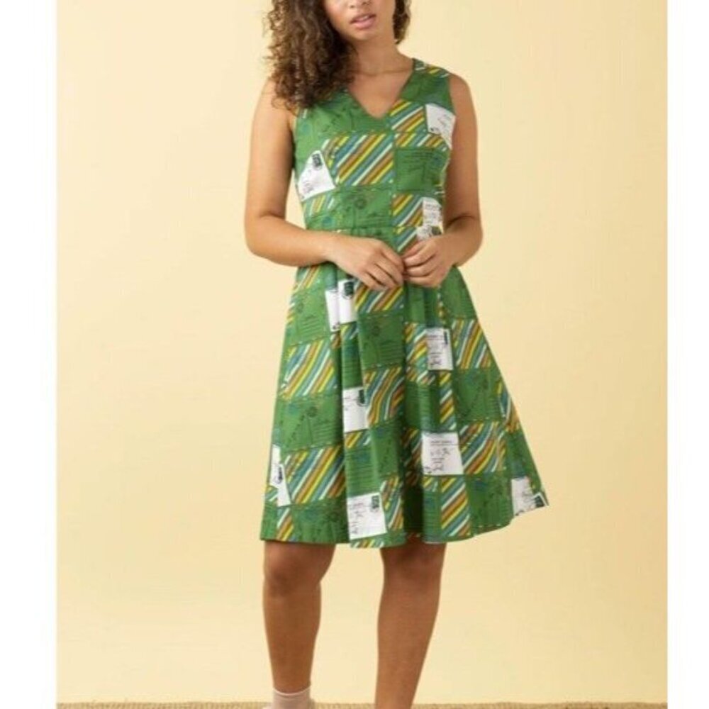 Emily & Fin Dress Sz XXS Green White Fit & Flare Cosplay Twee Preppy Retro New